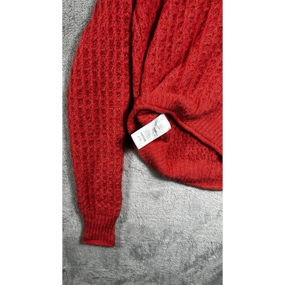 Anthropologie Sweater Ruffled Open Neck Jumper Cozy Soft Coral Pink Waffle Knit - Picture 9 of 14